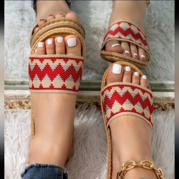 Red & Tan Chevron Sandals - Picture 2 of 2